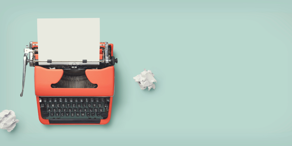 Green background with stock photo of a typewriter