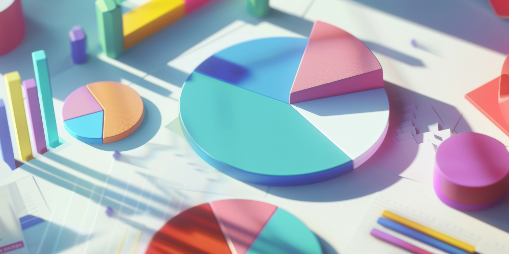 Image of three dimensional bar charts and graphs on a desk