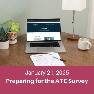 A laptop on the ATE Survey page on a desk