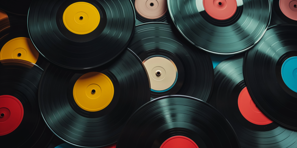 Image of mutli-colored records layered on top of each other