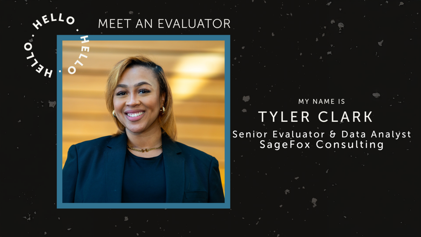 Photo of Tyler CLark with Meet an Evaluator logo