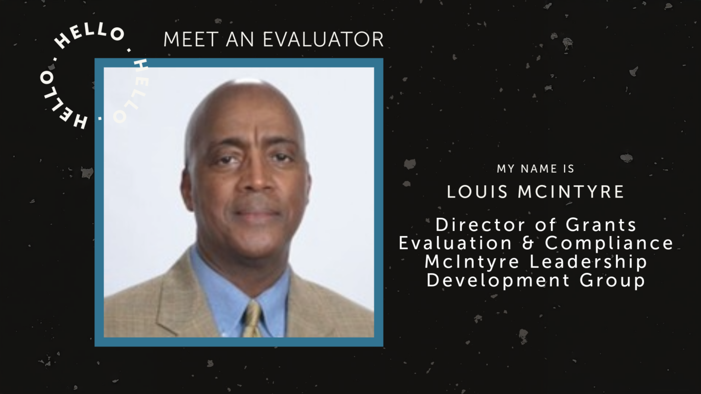 Photo of Louis McIntyre and meet an evaluator logo