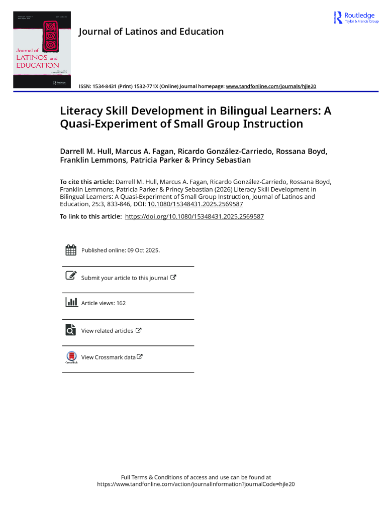 Literacy Skill Development in Bilingual Learners A Quasi-Experiment of Small Group Instruction preview