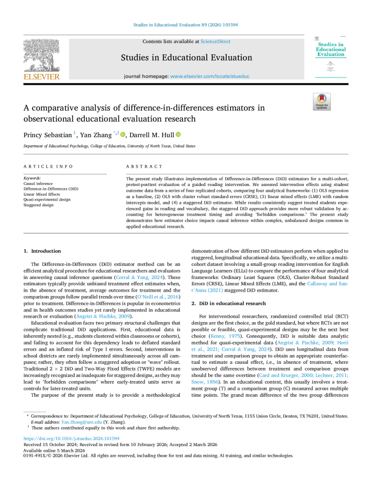 A comparative analysis of difference-in-differences estimators in observational educational evaluation research preview