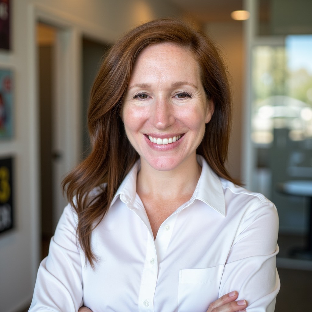 Professional headshot of Annie Cole wearing a white collared shirt, photographed in an office setting
